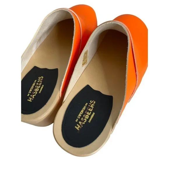 Free People Swedish Hasbeens X FP Husband Clog Neon Orange Size 37 US 6.5 NEW - Picture 6 of 9